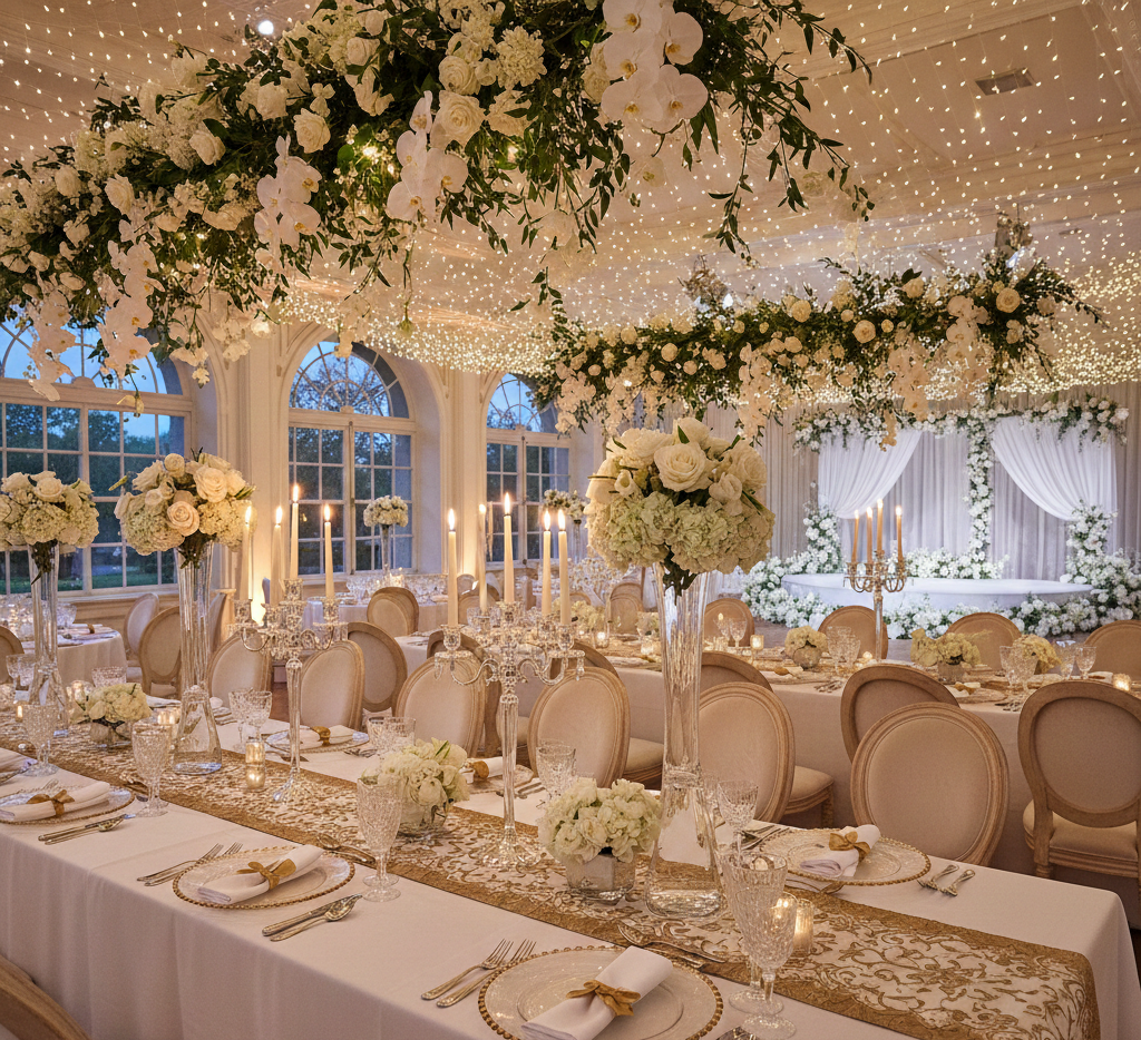 Event decoration setup with elegant styling