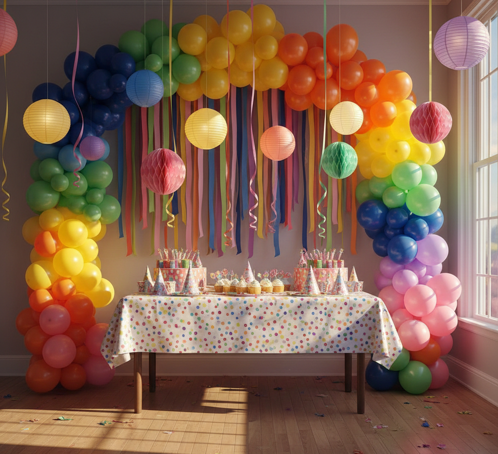 Colorful birthday party decoration with balloons